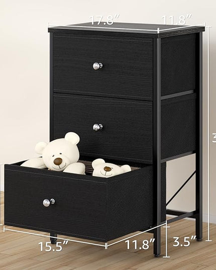 BOLUO Black Night Stand with 3 Drawer Dresser for Bedroom,Tall Nightstand Small Chest of Drawers for Closet Dorm Modern - LeafyLoom