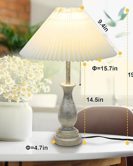 Farmhouse Table Lamp with Pull Chain Switch Control 3-Way Dimmable Table Lamp, Modern Nightstand Lamp Bedside Desk Lamp with Fabric Shade for Living Room Bedroom Hotel (Metal-Pack-01) - LeafyLoom
