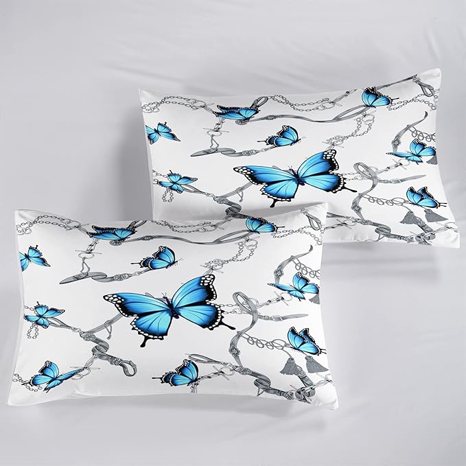 CVHOUSE Butterfly Bedding Set,Butterfly Comforter Queen,Butterfly Comforter Set for Girls Kids Teens,Butterflies Quilt Set with 1 Comforter and 2 Pillow Cases- 3 Piece - LeafyLoom