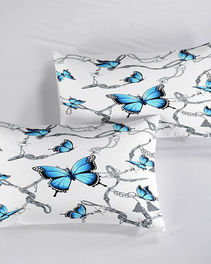 CVHOUSE Butterfly Bedding Set,Butterfly Comforter Full,Butterfly Comforter Set for Girls Kids Teens,Butterflies Quilt Set with 1 Comforter and 2 Pillow Cases- 3 Piece - LeafyLoom