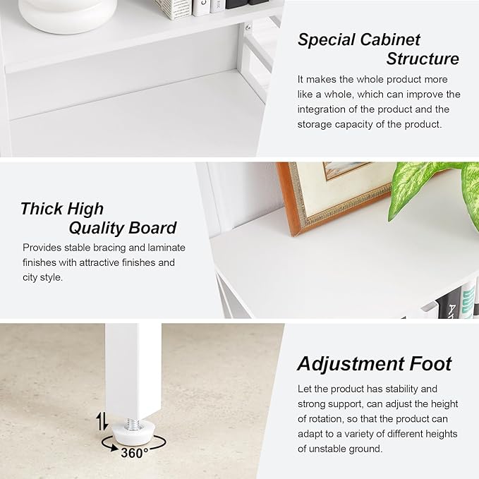 HOMISSUE Bookshelf, 6-Tier Tall Bookshelf, Rustic Wood Metal Bookshelves and Bookcases, Freestanding Open Bookshelf, Industrial Bookcase for Home Office, Living Room and Bedroom, White - LeafyLoom