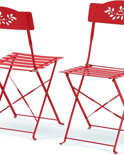 Alpine Corporation Indoor/Outdoor 3-Piece Bistro Set Folding Table and Chairs Patio Seating, Red - LeafyLoom