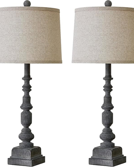 Oneach 27.75" Vintage Farmhouse USB A+C Table Lamps Set of 2 for Living Room Traditional Bedside Lamps for Bedroom Office Mid Century Table Lamp Antique Grey Accent Rustic Lamps for End Table - LeafyLoom