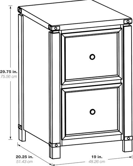OSP Home Furnishings Designs Baton Rouge 2 Drawer File Cabinet with Rustic Design and Metal Accents, Champagne Oak - LeafyLoom