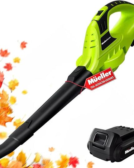 Mueller UltraStorm Cordless Leaf Blower, 140 MPH 20 V Powerful Motor, Electric Leaf Blower for Lawn Care, Battery Powered Leaf Blower for Snow Blowing High Capacity Battery & Charger Green - LeafyLoom
