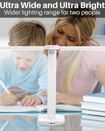 LED Desk Lamp Dimmable Double Head Reading Lamp with USB Charging Port, 3 Lighting Modes, Sensitive Control, Eye-Caring Office Lamp for Study Reading Drafting (White) - LeafyLoom