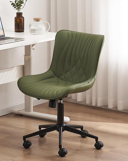 YOUTASTE Office Chair Armless Desk Chair Small Computer Swivel Rolling Chair with Wheels, Modern Upholstered PU Leather Computer Task Chair, Adjustable Home Office Desk Chairs, Olive Green - LeafyLoom