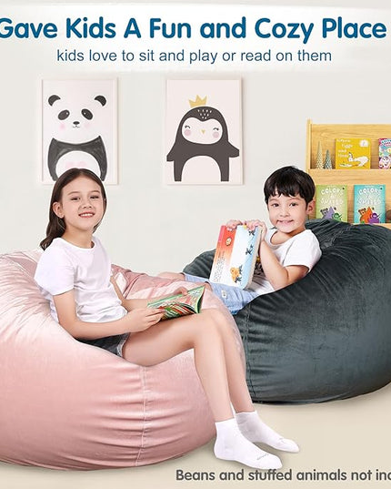Lukeight Stuffed Animal Storage Bean Bag Chair Cover for Kids, Zipper Beanbag Chair Cover for Organizing Toddler & Kids' Rooms Plush Toys (Dark Gray Velvet, XX-Large) - LeafyLoom