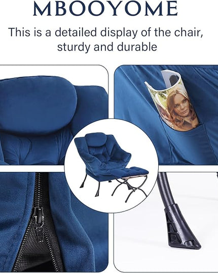 Lazy Chair with Ottoman, Modern Accent Chair Contemporary Lounge Leisure Upholstered Sofa Chair Set with Armrests, Reading Chair for Living Room, Bedroom, Office, Royal Blue - LeafyLoom