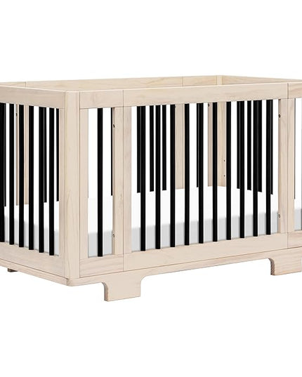 Babyletto Yuzu Convertible All-Stages Bassinet, Midi, Full-Size Crib in Washed Natural with Black, Greenguard Gold Certified, Portable & Adjustable with Conversion Kits and Pads Included - LeafyLoom