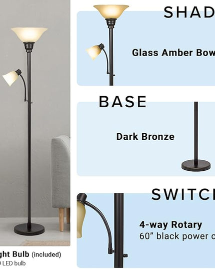 Catalina Lighting 18223-002 Transitional Uplight Floor Lamp with Reading Light, Standing Lamp, Living Room Light, LED Bulb NOT Included,71", Dark Bronze - LeafyLoom