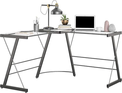 Ameriwood Home Odin Glass L-Shaped Computer Desk, Gray - LeafyLoom