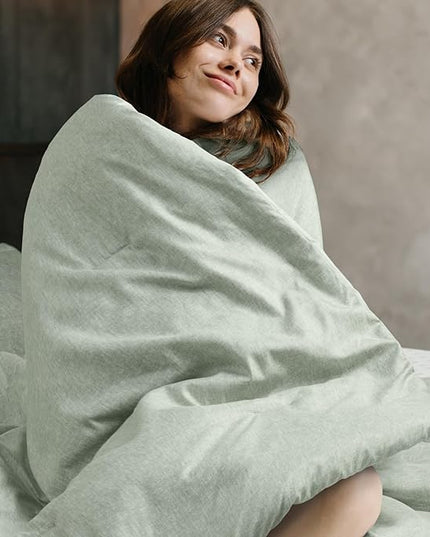Sage Green King Size Bed in a Bag Comforter Set with Sheets, 7-Piece Modern Farmhouse Bedding, includes Comforter, Flat & Fitted Sheet, 2 Pillowcases & 2 Shams - LeafyLoom