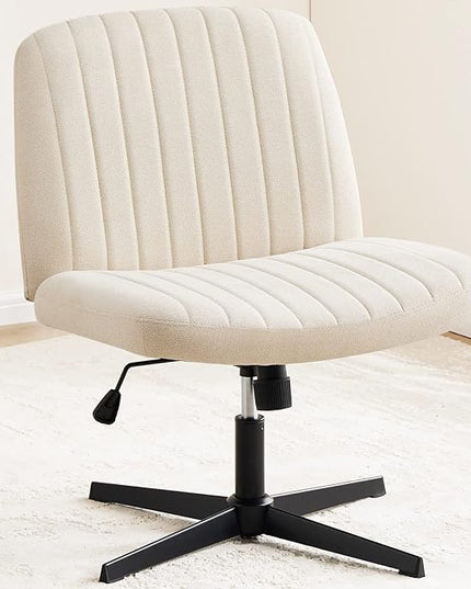 OLIXIS Cross Legged Armless Wide Adjustable Swivel Padded Home Office Desk Chair, Beige - LeafyLoom