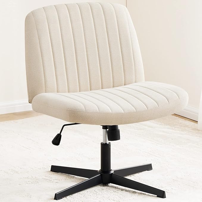 OLIXIS Cross Legged Armless Wide Adjustable Swivel Padded Home Office Desk Chair, Beige - LeafyLoom