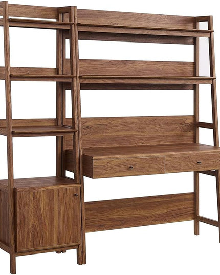 Modway 2-Piece Home Office Desk and Bookshelf Display Case in Walnut - LeafyLoom