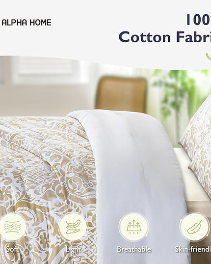 ALPHA HOME Comforter Set King Size, All Season Bedding Comforter Set, Comfortable Classic Damask Pattern Comforter Set with Cotton Fabric (1 Comforter, 2 Pillowcases) - LeafyLoom