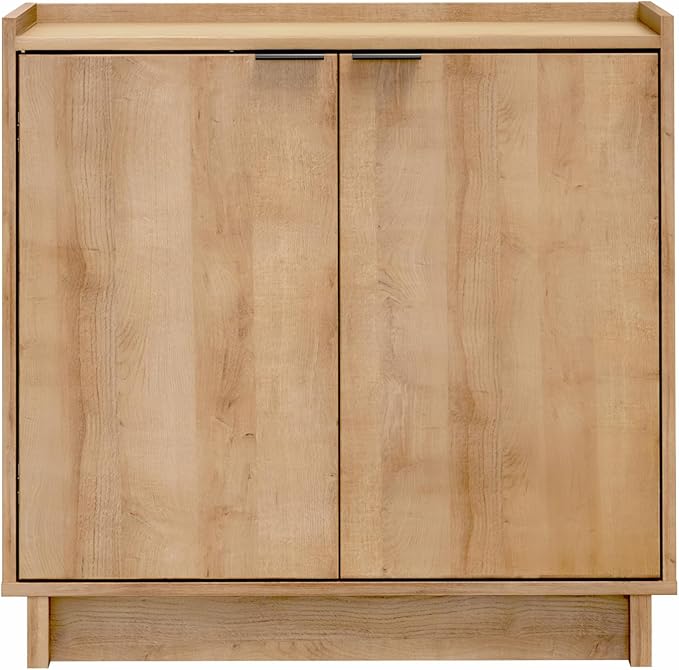 Prepac Simply Modern 2 Console Table, White Doors and Shelves, Buffet Cabinet with Storage, 30.75" W x 30" H x 16" D, Oak - LeafyLoom