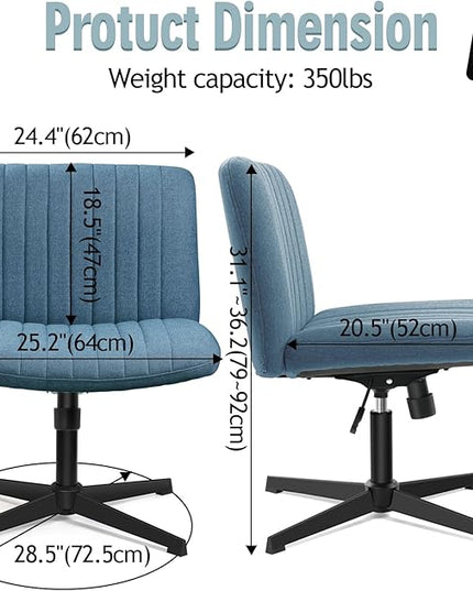 Armless Office Chair no Wheels, Ergonomic Wide Seat Swivel Desk Chair, Height Adjustable Cross Legged Comfortable Computer Chair for Living Room, Vanity Accent Chair Navyblue - LeafyLoom