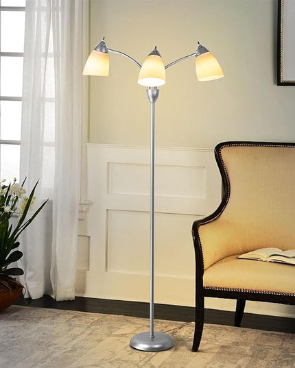 DINGLILIGHTING Floor Lamp Tall for Bedroom: Silver Standing Lamp Reading for Living Room Home Study Room Office - Modern Led Floor Light 3-Light Adjustable Flexible Gooseneck Metal Multi Head - LeafyLoom
