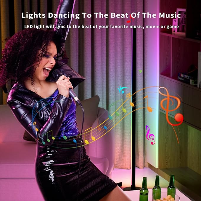 RGB Floor Lamp, LED Corner Lamp Works with Alexa, with Music Sync, with App and Remote Control, 16 Million Colors & 68+ Scene, Color Changing Standing Floor Lamp for Bedroom Living Room - LeafyLoom