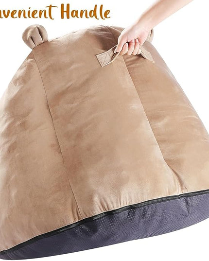Cute Soft Bean Bag Chair for Kids with Fluffy Bear Ears, Cozee Fluffy Lazy Chair for Up to 10 Years Old Girls and Boys - LeafyLoom