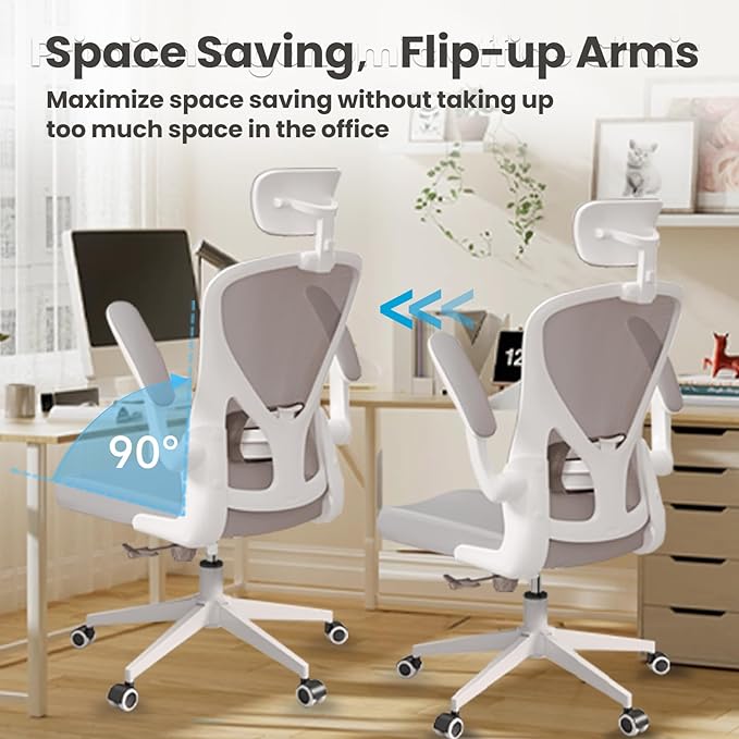 Ergonomic Office Chair - Comfy Desk Chairs with Wheels and Arms, 500LB Heavy Duty Mesh Computer Chairs with Comfortable Head Lumbar Back Support for Office, Bedroom, College Dorm and Study - LeafyLoom