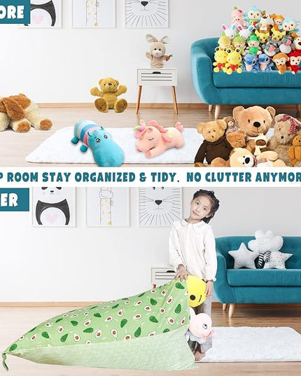 Stuffed Animal Storage Bean Bag Chair Cover, Cotton Green Avocado Plush Toy Storage Stuff and Sit Seat for Kids/Teens/Adults, 52" x 31" Extra Large Triangle Floor Sofa, 200L/52Gal, Cover Only - LeafyLoom
