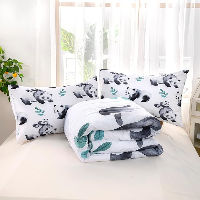 CVHOUSE Panda Bedding Set,Panda Comforter Full,Cute Panda Comforter Set for Girls Kids Teens,Kawaii Panda Quilt Set with 1 Comforter and 2 Pillow Cases- 3 Piece - LeafyLoom