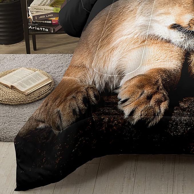 Bodhi Lover Couple Lion Comforter Set King Soft Microfiber Lion Bedding Set King Size Animal Comforter Set with Pillowcases,1 Comforter+2 Pillow Shams #4004 - LeafyLoom