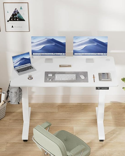Electric Standing Desk 48 Inch, Ergonomic Height Adjustable Table with T-Shaped Metal Bracket Modern Computer Workstations for Home Office, White, 48 x 24 Inch - LeafyLoom