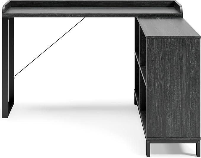 Signature Design by Ashley Yarlow Industrial Home Office L-Shaped Desk with Cube Storage, Black - LeafyLoom