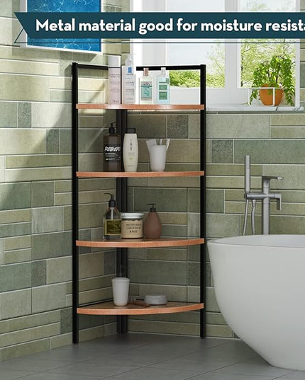 SAYGOER Corner Bookshelf 4 Tier Stand Storage Shelf Modern Black Bookcase Ladder Standing Shelves Display Rack Plant Stand for Small Spaces, Bedroom, Living Room,Walnut Oak - LeafyLoom