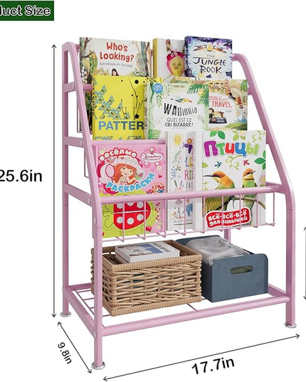 aboxoo Kids Bookshelf Small Toddler Freestanding for Children Room 18 inches Metal Bookcase Toy Organizer Pink Stable Bookcase Bookstore Library Book Unit Storage for Small Place - LeafyLoom