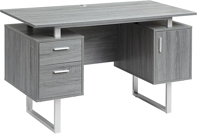 Techni Mobili Modern Office Desk with Storage, Gray - LeafyLoom