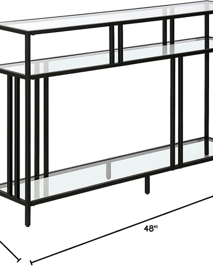 Henn&Hart 48" Wide Rectangular Console Table with Glass Shelves in Blackened Bronze, Entryway Table, Accent Table for Living Room, Hallway - LeafyLoom