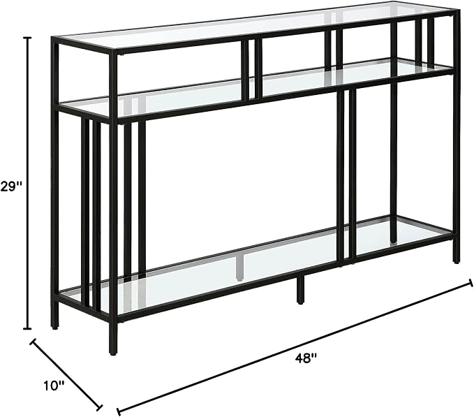 Henn&Hart 48" Wide Rectangular Console Table with Glass Shelves in Blackened Bronze, Entryway Table, Accent Table for Living Room, Hallway - LeafyLoom