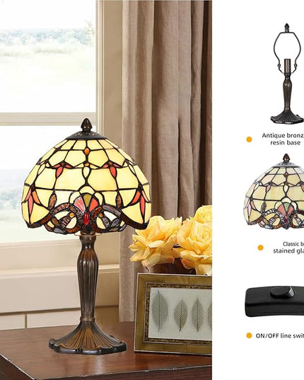 Tiffany Lamp Baroque Design Stained Glass Table Lamp for Living Room Bedroom Bedside Nightstand Home Office (Beige Baroque) - LeafyLoom