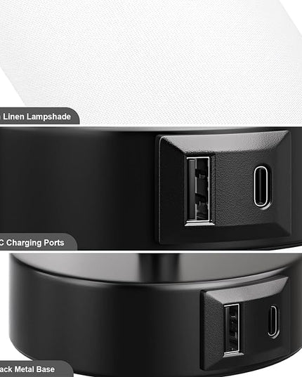 White Table Bedside Lamp for Bedroom Nightstand - Small Lamp with USB A + C Charging Port, 3 Color Temperatures Pull Chain Night Stand Light with Bulb, Side Table Desk Reading Lamp for Living Room - LeafyLoom