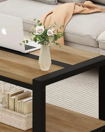 BON AUGURE Industrial Coffee Table, Wood Metal Coffee Tables for Living Room, Farmhouse Rectangle Center Tables, Modern Living Room Table (Vintage Oak, 43 Inch) - LeafyLoom
