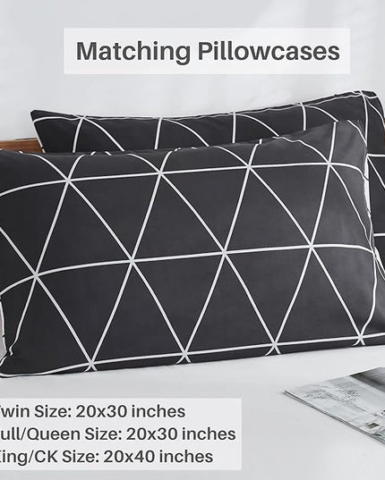 Black & White Comforter Bed in a Bag King for Kids Adults, 3Pcs Reversible Geometric Bedding Set with 2 Pillow Shams for All Seasons (King,104x90inches) - LeafyLoom