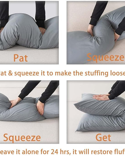 WhatsBedding Memory Foam Body Pillow with Breathable Zippered Cotton Cover, Full Body Pillow for Adults, Long Pillow for Sleeping, Firm Body Pillow Fluffy Supportive - Grey - LeafyLoom