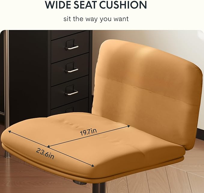 FLEXISPOT Criss Cross Chair with Wheels, Vanity Chair with High Back, Criss Cross Office Chair, Armless Desk Chair with Comfy Wide Seat Cushion for Home Office（Golden Brown） - LeafyLoom