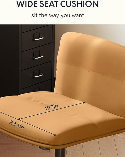 FLEXISPOT Cross Legged Office Chair for Vanity Desk Criss Cross Chair with Wheels Armless Office Chair Vanity Chair Comfy Wide Seat Cushion PU Leather(Brown) - LeafyLoom