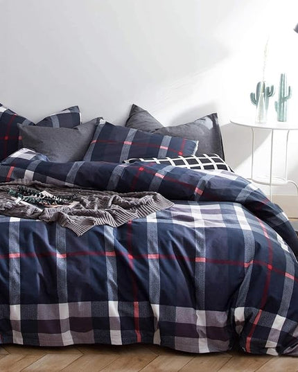 Navy Plaid Comforter Set Cal King Multicolor Checkered Bedding Set Navy Blue Tartan Grid Comforter Striped Women Navy Blue Blanket Cal King Breathable Navy Blue Checkered Bed Comforter Set - LeafyLoom