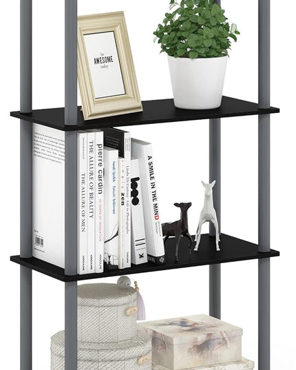 Furinno (99557BK/GY) Turn-N-Tube 4-Tier Multipurpose Shelf Display Rack - Black/Grey - LeafyLoom