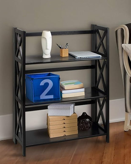 Casual Home Montego 3-Shelf Folding Bookcase, Black (New) - LeafyLoom
