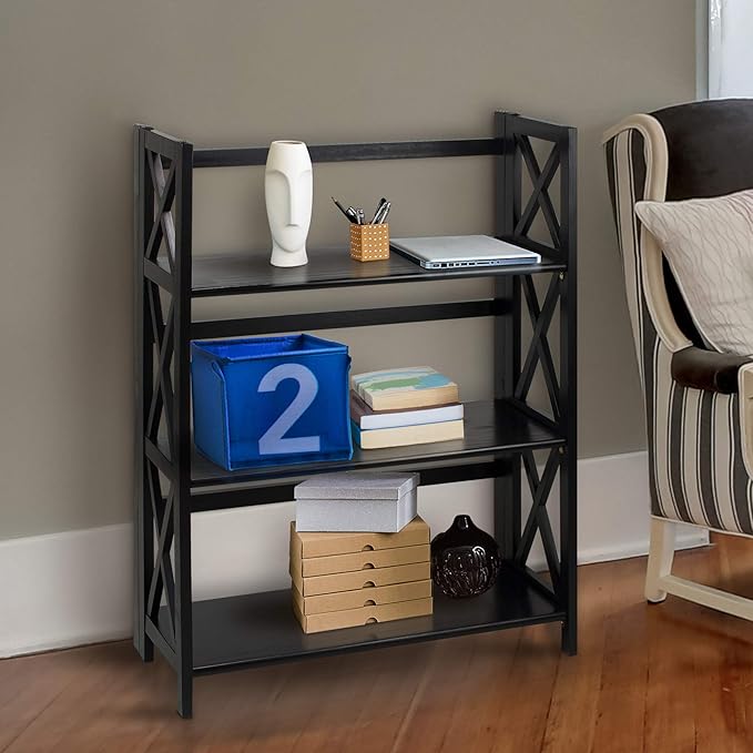 Casual Home Montego 3-Shelf Folding Bookcase, Black (New) - LeafyLoom