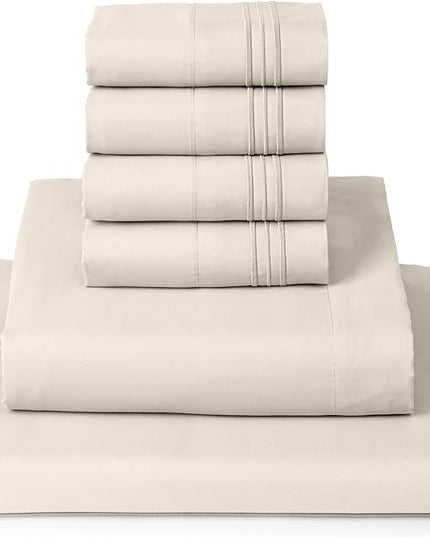 Mellanni Queen Sheets Set - 6 PC Iconic Collection Bedding Sheets & Pillowcases - Luxury, Ultra Soft, Cooling Bed Sheets - Deep Pocket up to 16 inch - 6 PC (Queen, Golden Ivory w/Extra Pillow Cases) - LeafyLoom