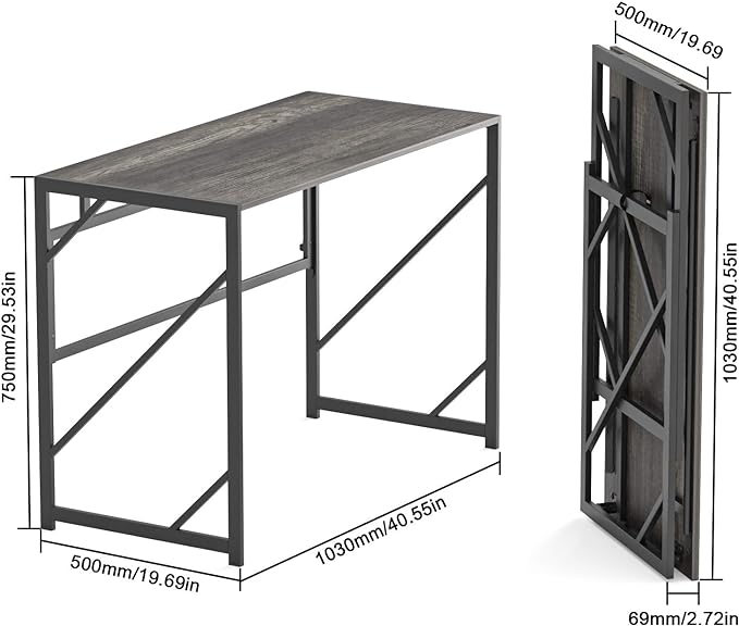 Elephance 40" Folding Computer Desk No Assembly Needed Foldable Small Home Office Desk Study Writing Desk Gaming Table for Small Space - LeafyLoom